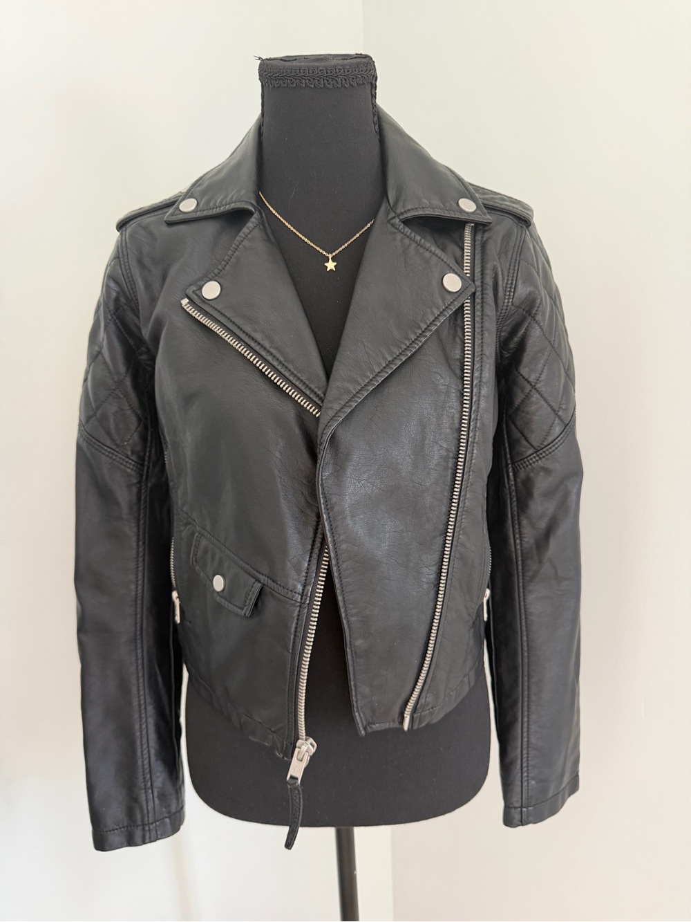 Abercrombie & Fitch Black Vegan Leather Moto Jacket XS Quilted Biker